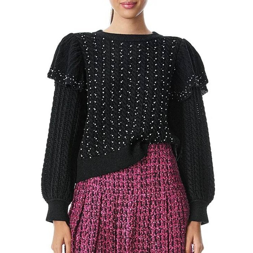 Alice + Olivia Rosi Pearl-Embellished Cable Knit Sweater Size XS